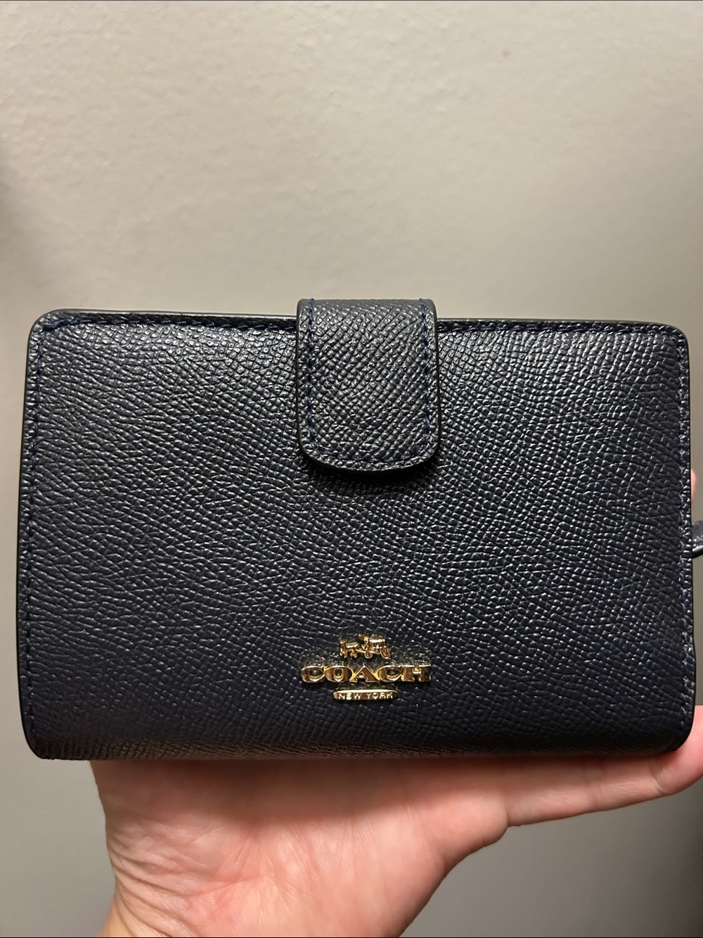 Coach Dark Blue Leather Wallet with Gold Logo